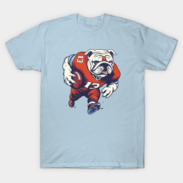 Bulldog Playing American Football T-Shirt by Wintrly